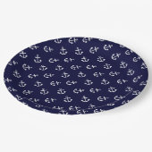 White Anchors Navy Blue Background Pattern Papieren Bordje (Gekanteld)