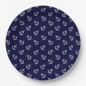 White Anchors Navy Blue Background Pattern Papieren Bordje (Voorkant)