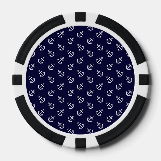 White Anchors Navy Blue Background Pattern Poker Chips (Voorkant)