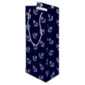 White Anchors Navy Blue Background Pattern Wijn Cadeautas (Achterkant Gekanteld)