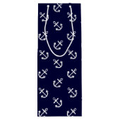 White Anchors Navy Blue Background Pattern Wijn Cadeautas (Achterkant)