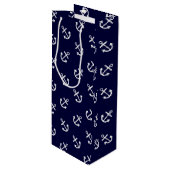 White Anchors Navy Blue Background Pattern Wijn Cadeautas (Voorkant Gekanteld)