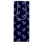 White Anchors Navy Blue Background Pattern Wijn Cadeautas (Voorkant)