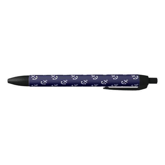 White Anchors Navy Blue Background Pattern Zwarte Inkt Pen (Bodem)