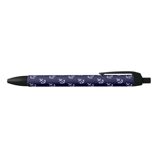 White Anchors Navy Blue Background Pattern Zwarte Inkt Pen (Bovenkant)