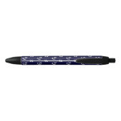 White Anchors Navy Blue Background Pattern Zwarte Inkt Pen (Achterkant)