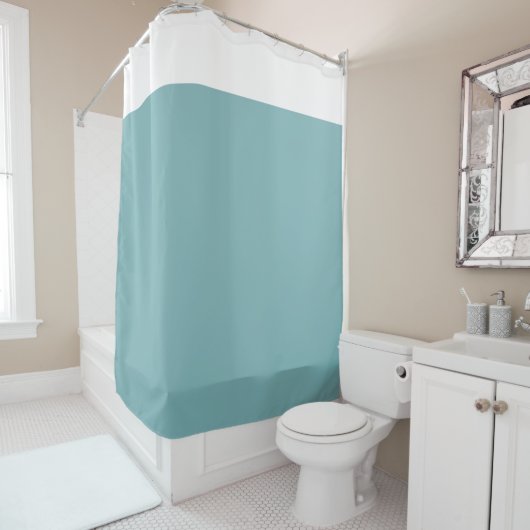 White and Aqua Two Tone Shower Curtain Douchegordijn (In situ)