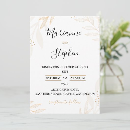 White and Beige Elegant Floral Wedding Invitation Kaart (Staand voorkant)