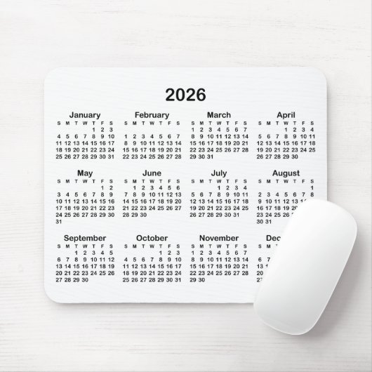 White and Black 2026 Calendar Muismat (Met muis)