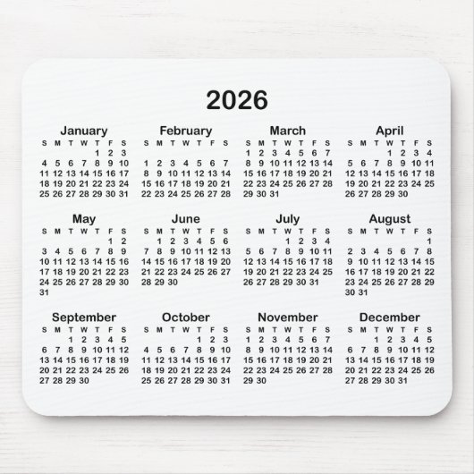 White and Black 2026 Calendar Muismat (Voorkant)