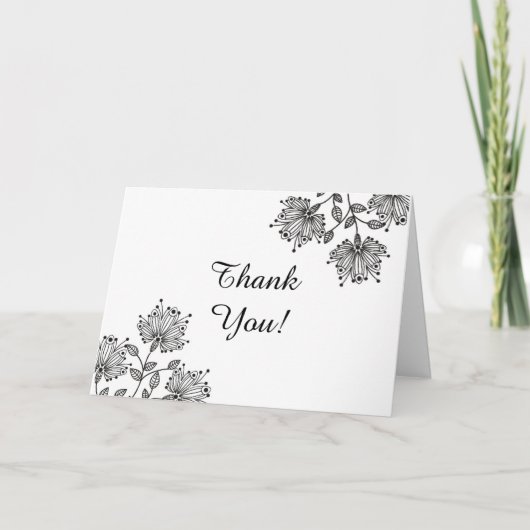 White and Black Floral Folded Hartelijk dank Bedankkaart (Voorkant)