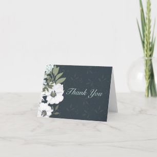 White and Black Floral Wreath Wedding Bedankt
