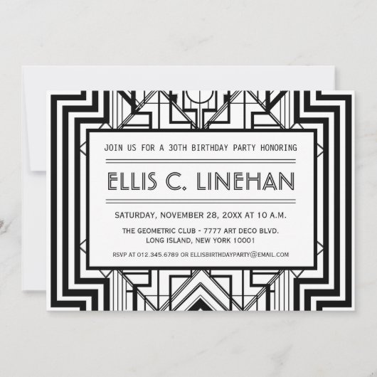 White and Black Geometric Birthday Party nodigt ui Kaart (Voorkant)