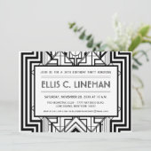 White and Black Geometric Birthday Party nodigt ui Kaart (Staand voorkant)