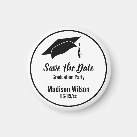 White and Black Graduation Party Save the Date Magneet (Voorkant)