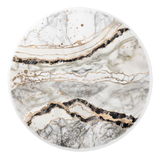 White and Black Marble Textures Abstract Keramische Knop (Voorkant)