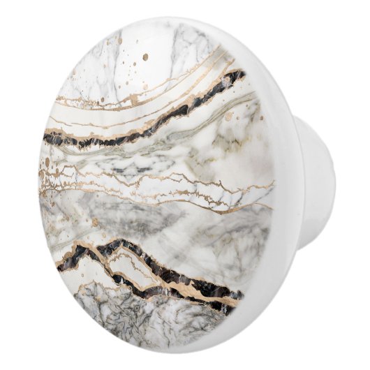 White and Black Marble Textures Abstract Keramische Knop (Rechts)