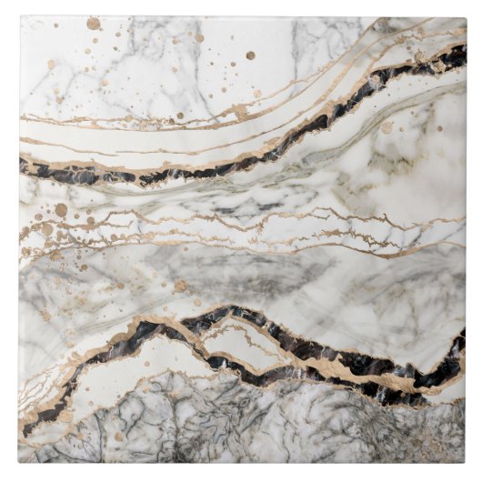 White and Black Marble Textures Abstract Tegeltje (Voorkant)