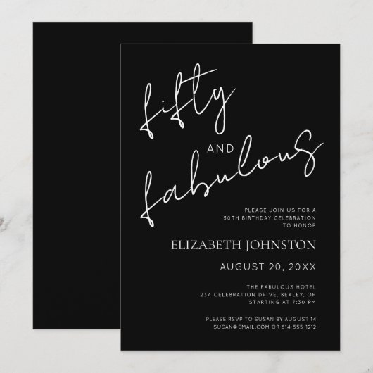 White and Black Minimal 50 and Fabulous Birthday Kaart (Voorkant / Achterkant)