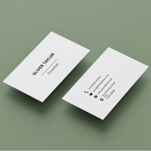 White and Black Minimalist Custom Name Typography Visitekaartje