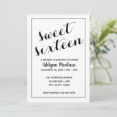 White and Black Minimalist Sweet 16 Kaart (Staand voorkant)
