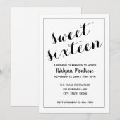 White and Black Minimalist Sweet 16 Kaart (Voorkant / Achterkant)
