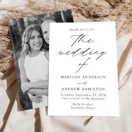 White and Black Modern Elegance Photo Wedding Kaart