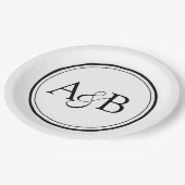White and Black Monogram and Ampersand Couple's Papieren Bordje (Gekanteld)