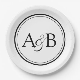White and Black Monogram and Ampersand Couple's Papieren Bordje