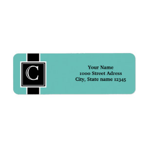 White and Black Monogrammed Return Address Label
