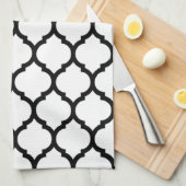 White and Black Moroccan Quatrefoil Pattern Theedoek (Quarter Fold)