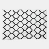 White and Black Moroccan Quatrefoil Pattern Theedoek (Horizontaal)