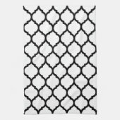White and Black Moroccan Quatrefoil Pattern Theedoek (Verticaal)