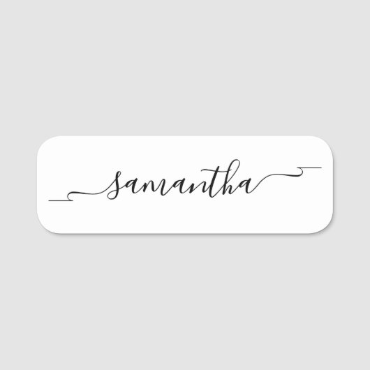 White and Black Ribbon Swash Signature Script Naamplaatje (Voorkant)