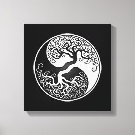 White and Black Tree of Life Yin Yang Canvas Afdruk