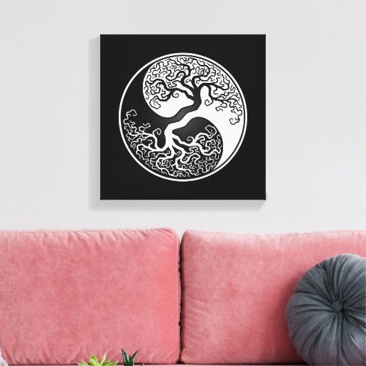 White and Black Tree of Life Yin Yang Canvas Afdruk (Insitu (Woonkamer))