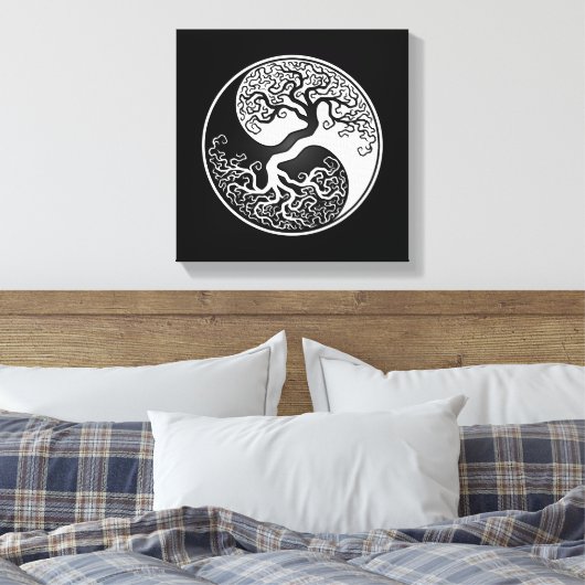 White and Black Tree of Life Yin Yang Canvas Afdruk (Insitu (Slaapkamer))