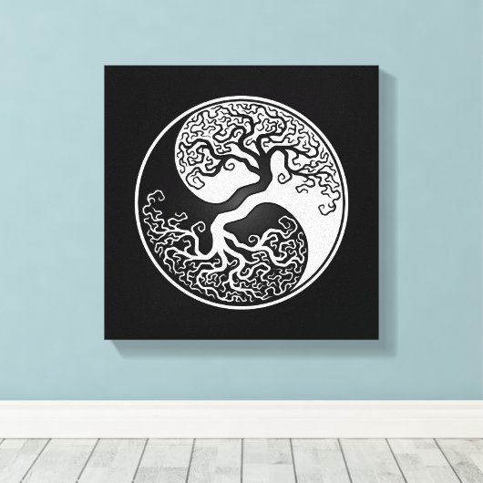 White and Black Tree of Life Yin Yang Canvas Afdruk (Insitu (Houten vloer))