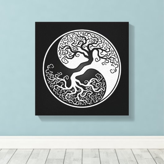 White and Black Tree of Life Yin Yang Canvas Afdruk (Insitu (Houten vloer))
