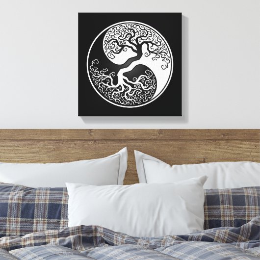 White and Black Tree of Life Yin Yang Canvas Afdruk (Insitu (Slaapkamer))