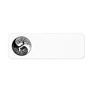 White and Black Tree of Life Yin Yang Etiket