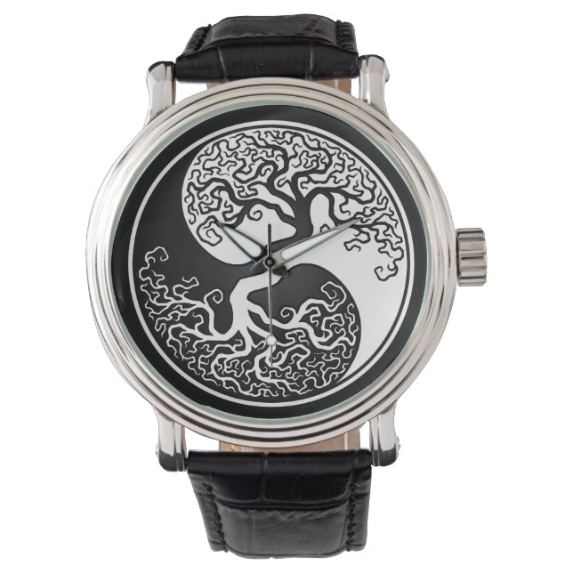 White and Black Tree of Life Yin Yang Horloge (Voorkant)