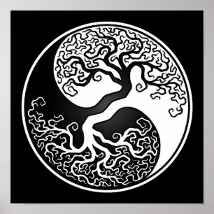 White and Black Tree of Life Yin Yang Poster