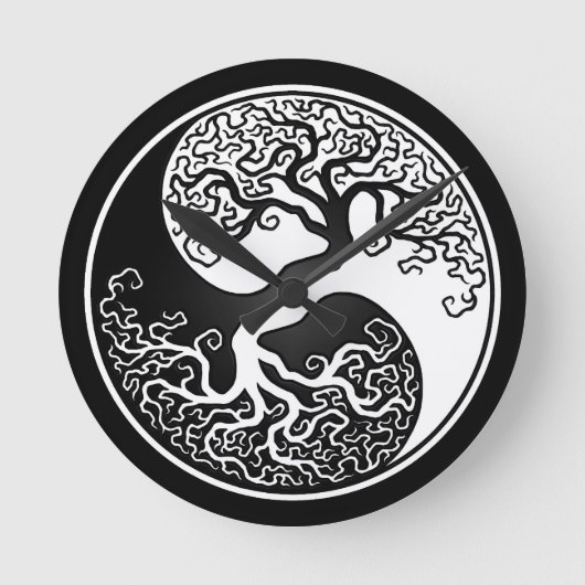 White and Black Tree of Life Yin Yang Ronde Klok (Voorkant)