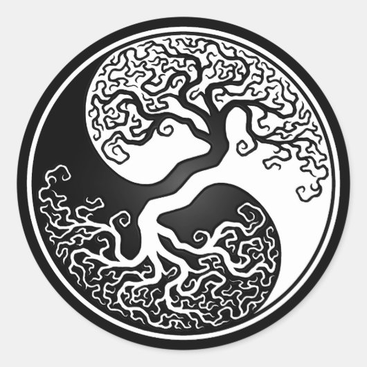 White and Black Tree of Life Yin Yang Ronde Sticker (Voorkant)