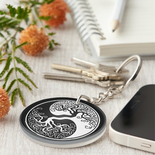 White and Black Tree of Life Yin Yang Sleutelhanger (Voorkant Rechts)