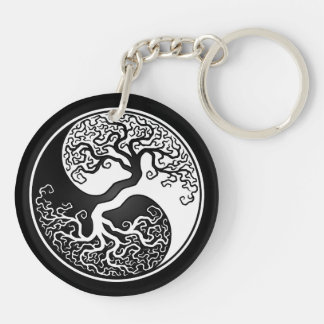 White and Black Tree of Life Yin Yang Sleutelhanger