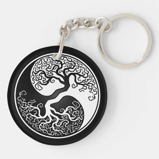 White and Black Tree of Life Yin Yang Sleutelhanger (Achterkant)