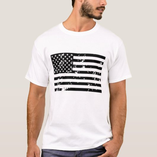 White and Black USA distressed American Flag T-shirt (Voorkant)