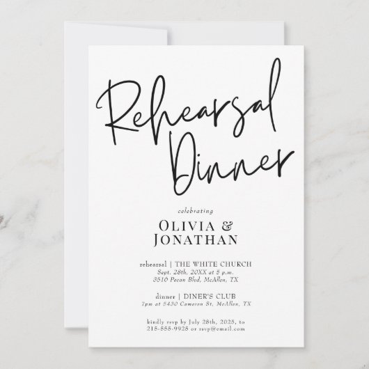 White and Black Wedding Rehearsal Dinner Kaart (Voorkant)